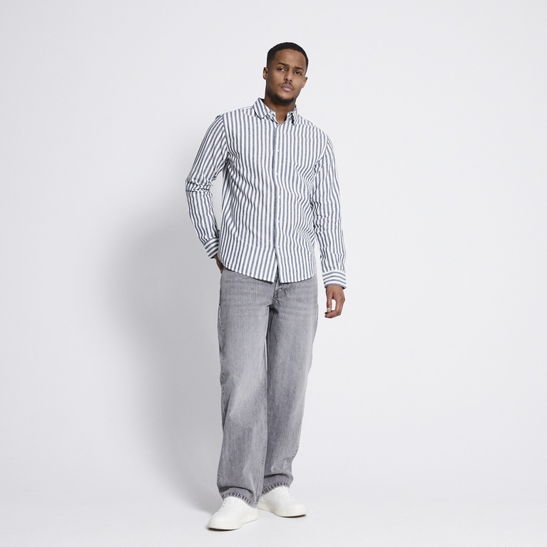 Linen blend shirt "Lucas Stripe" Dark Blue